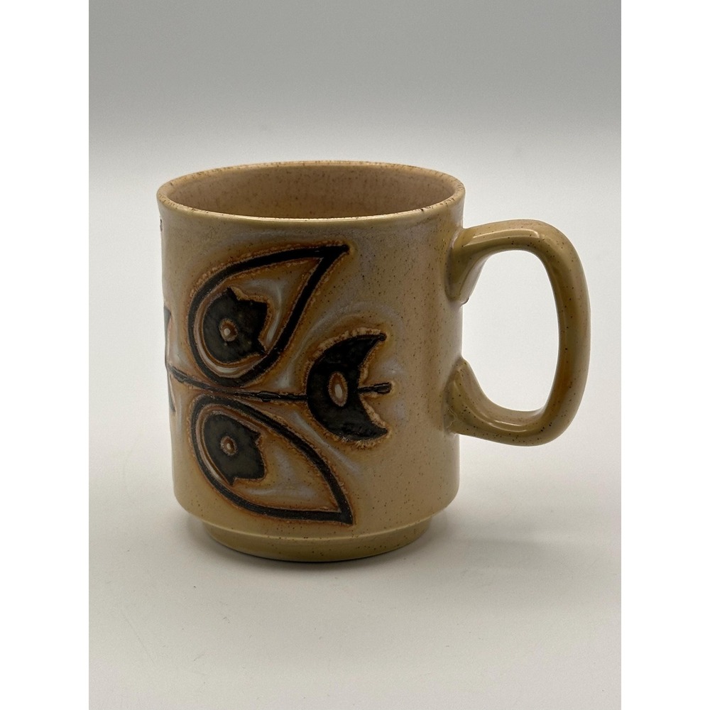 Vintage WP England Stoneware Mug - Embossed Floral Design, Rustic 1970s Decor